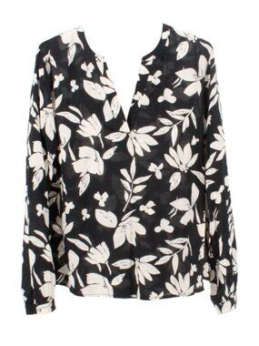 Black & Cream Floral Print Long Sleeve Blouse